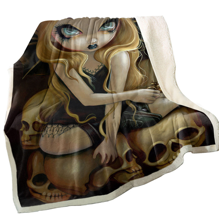 Dark Gothic Throw Blankets Art A Candle In The Dark Skulls Fairy