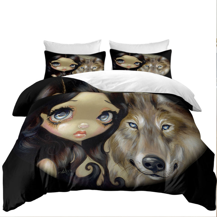 Dark Haired Beautiful Girl and Silver Eyed Wolf Donna Covers