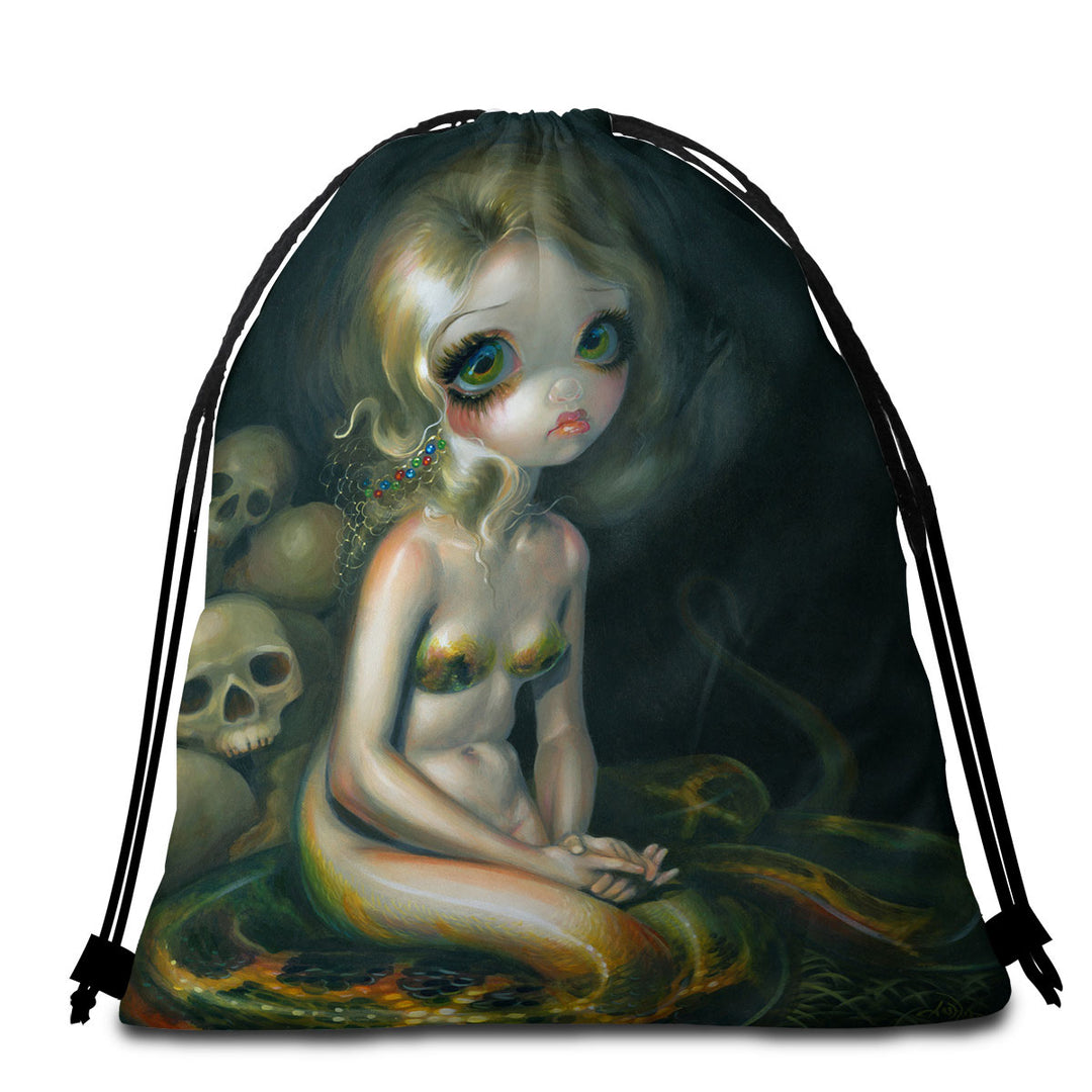 Dark Mythological Art Lamia and Skulls Beach Towel Bags