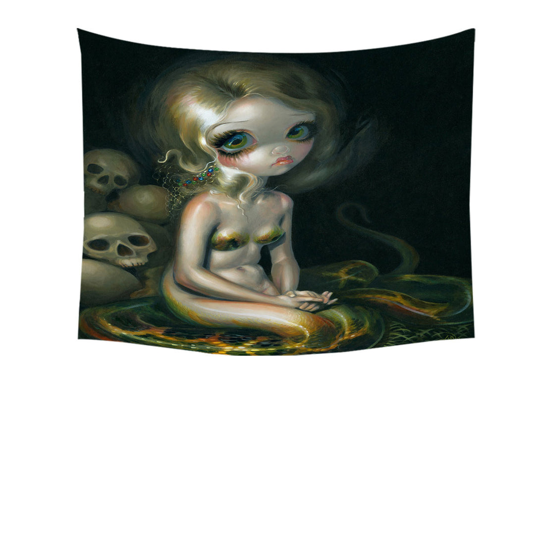 Dark Mythological Art Lamia and Skulls Tapestry