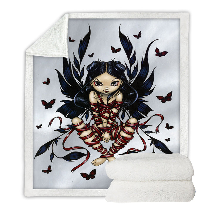 Dark Ribbon Fairy Gothic Fairy and Butterflies Fleece Blankets