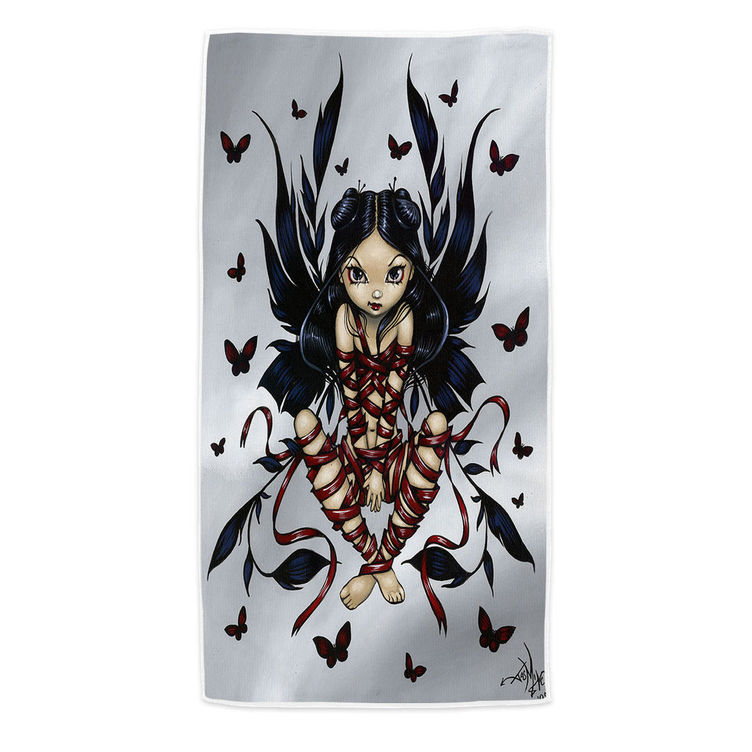 Dark Ribbon Fairy Gothic Fairy and Butterflies Microfibre Beach Towels