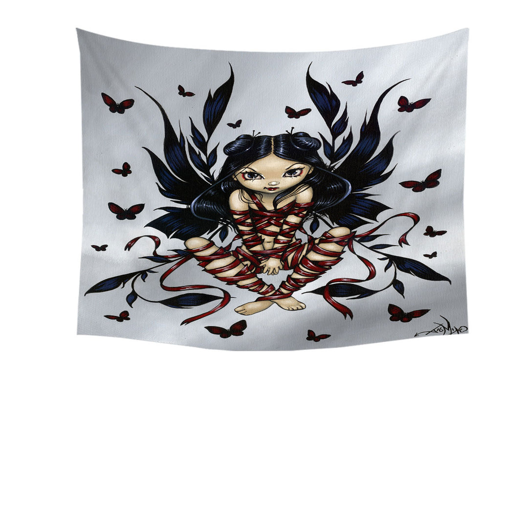 Dark Ribbon Fairy Gothic Fairy and Butterflies Tapestry Wall Decor