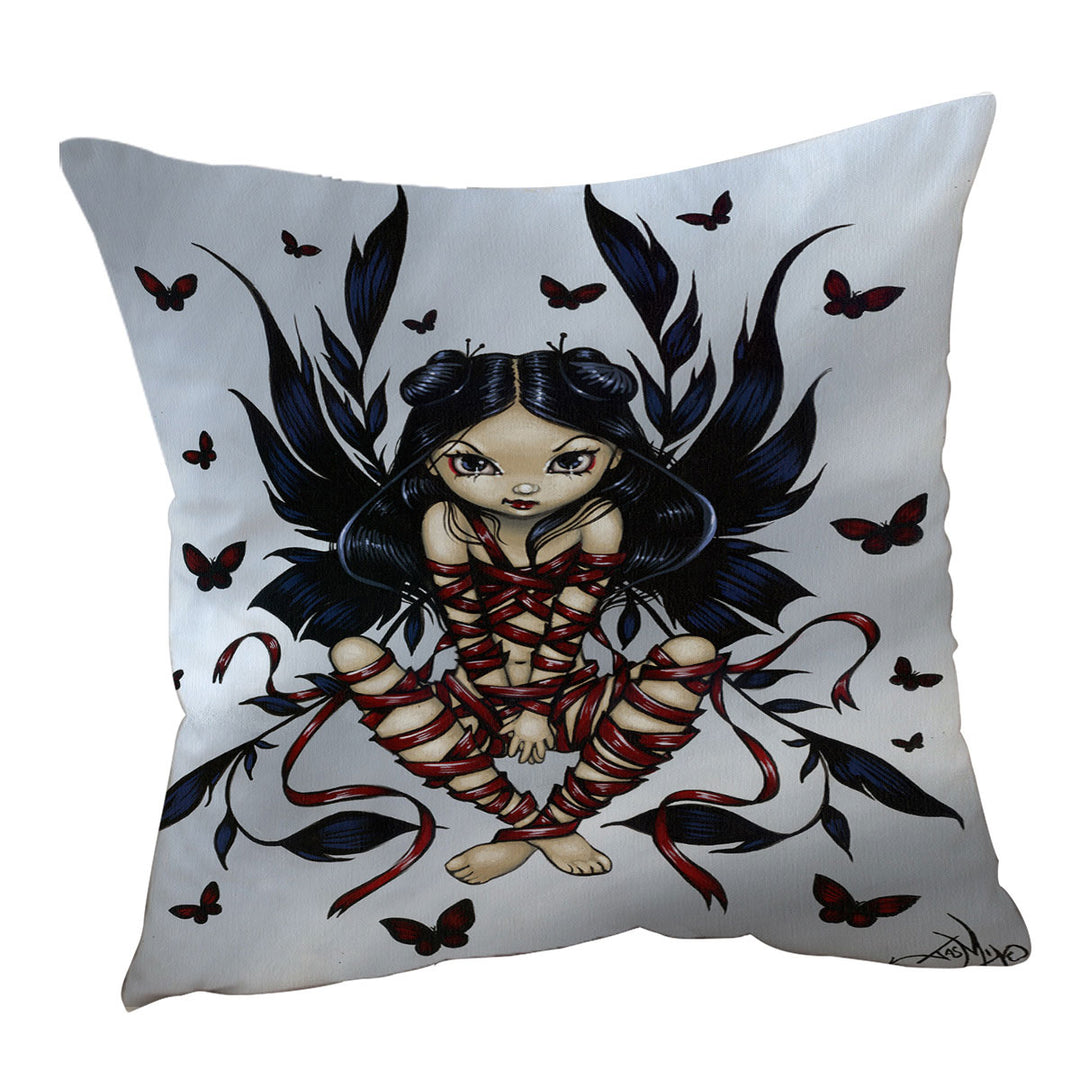 Dark Ribbon Fairy Gothic Fairy and Butterflies Throw Pillows