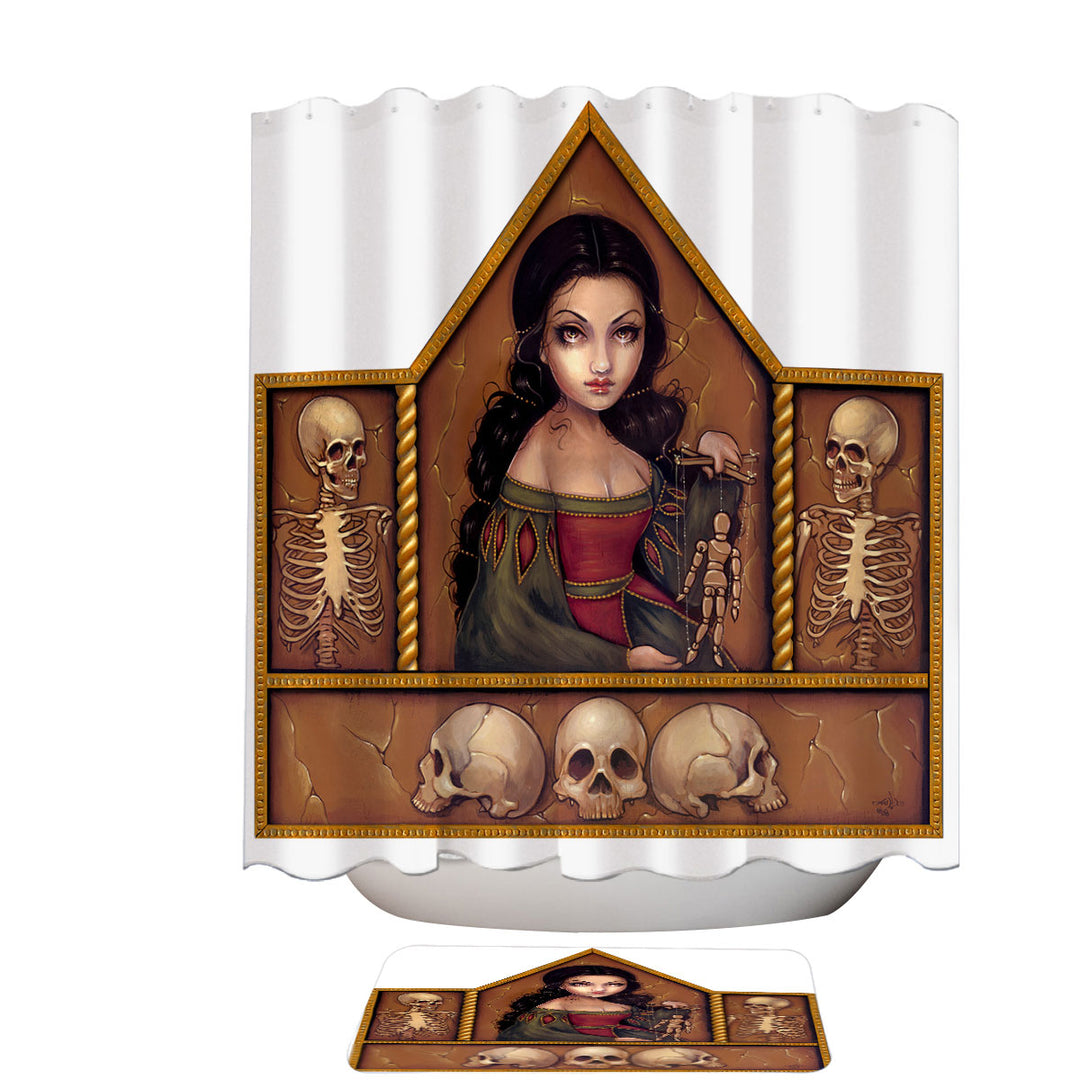 Dark Shower Curtains Art Memento Mori Beautiful Maiden and Skeletons