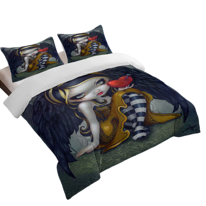 Dark Valentine_s Day Art Heart of Nails Raven Angel Duvet Cover sale