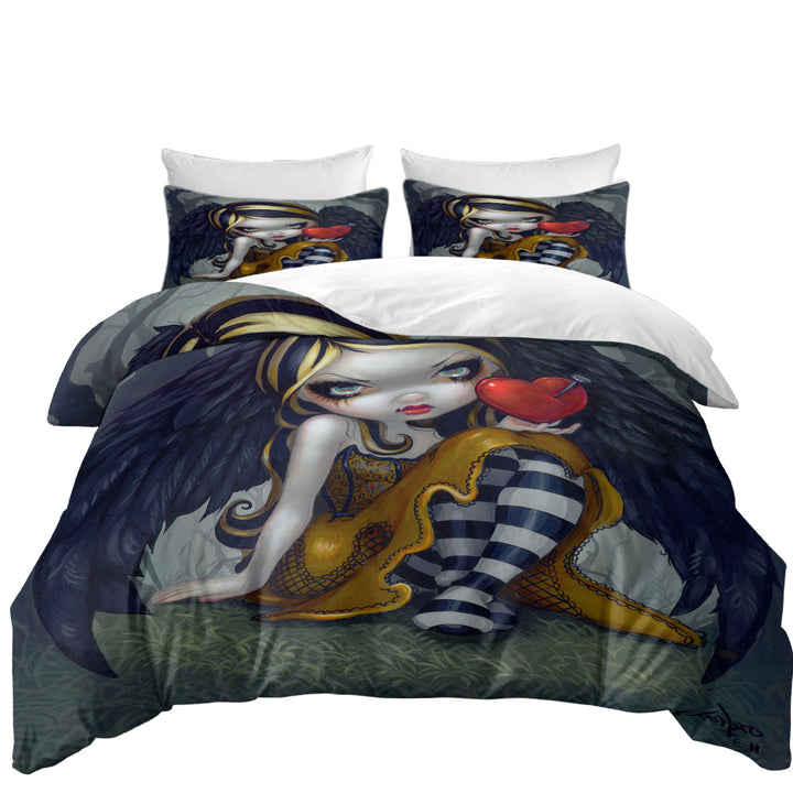 Dark Valentine_s Day Art Heart of Nails Raven Angel Duvet Cover set