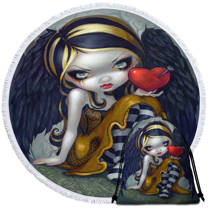 Dark Valentine_s Day Big Beach Towels Art Heart of Nails Raven Angel