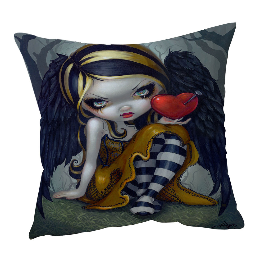 Dark Valentine_s Day Cushion Cover Art Heart of Nails Raven Angel