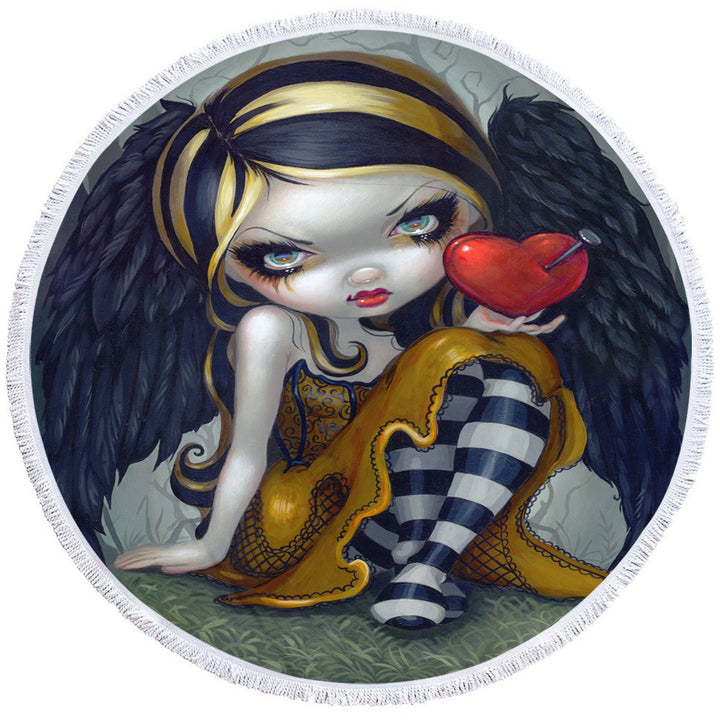 Dark Valentine_s Day Microfiber Beach Towel Art Heart of Nails Raven Angel