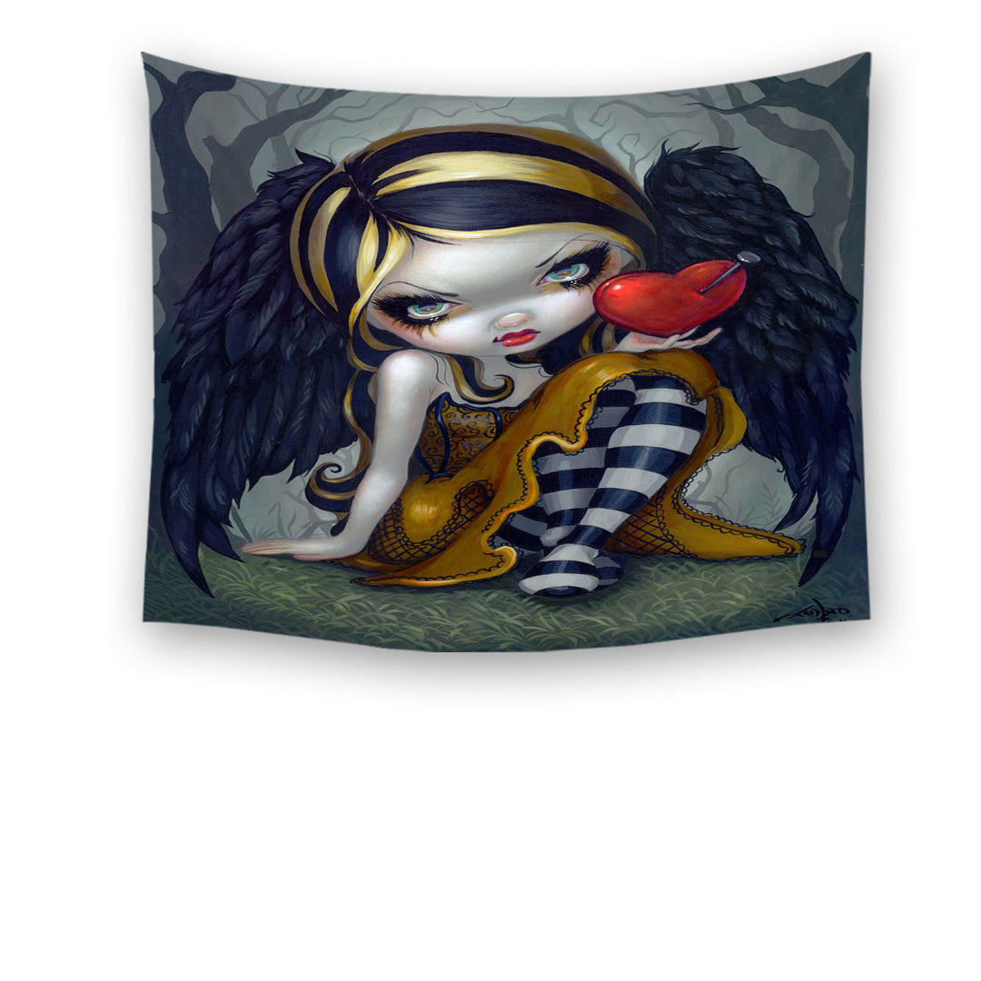 Dark Valentine_s Day Tapestry Wall Decor Art Heart of Nails Raven Angel