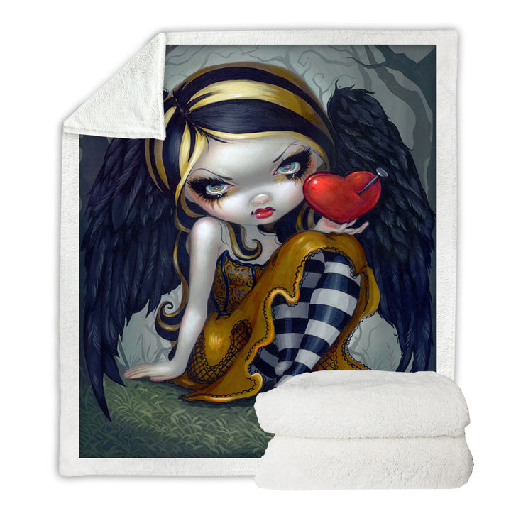 Dark Valentine_s Day Throw Blanket Art Heart of Nails Raven Angel