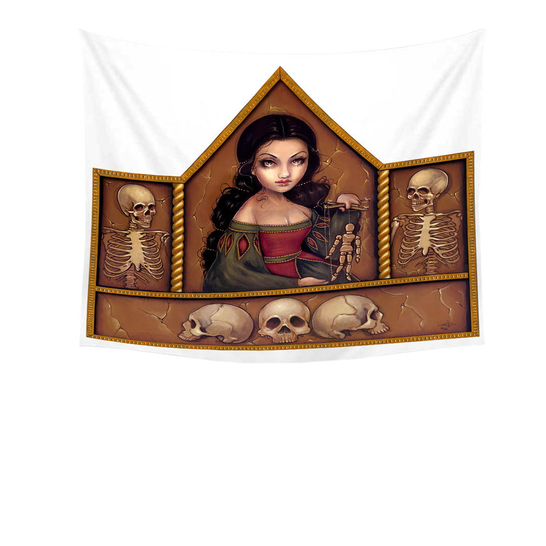 Dark Wall Decor Art Memento Mori Beautiful Maiden and Skeletons Tapestry