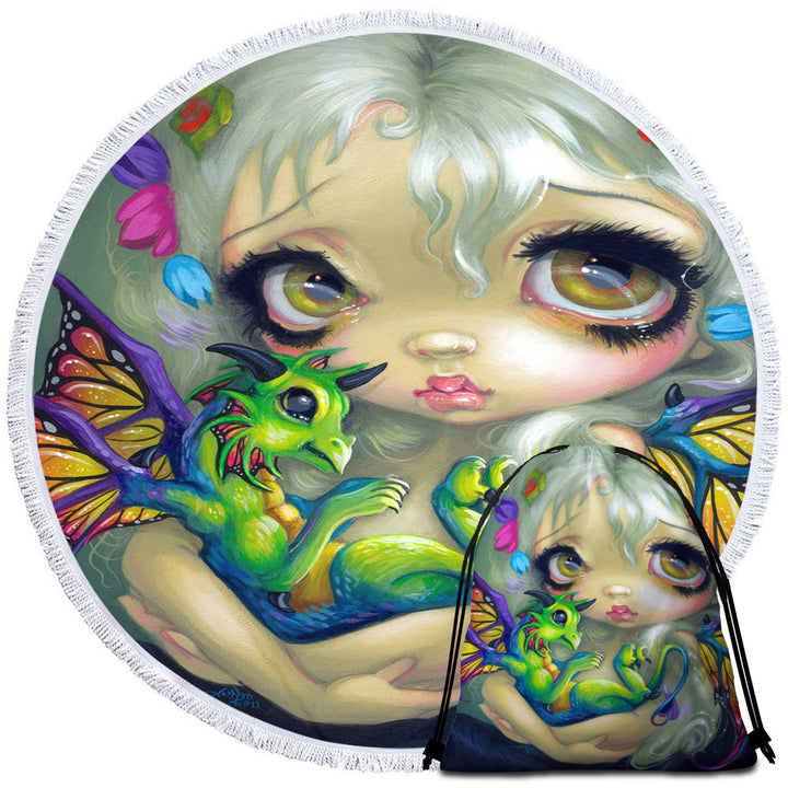 Darling Dragonling Fairy and Green Baby Dragon Microfibre Beach Towels