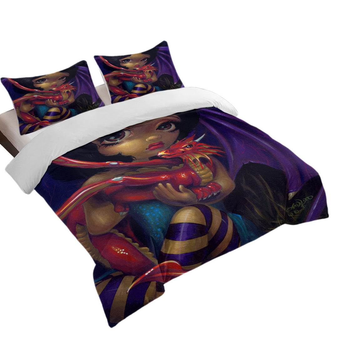 Darling Dragonling Fairy and Red Baby Dragon Coverlets