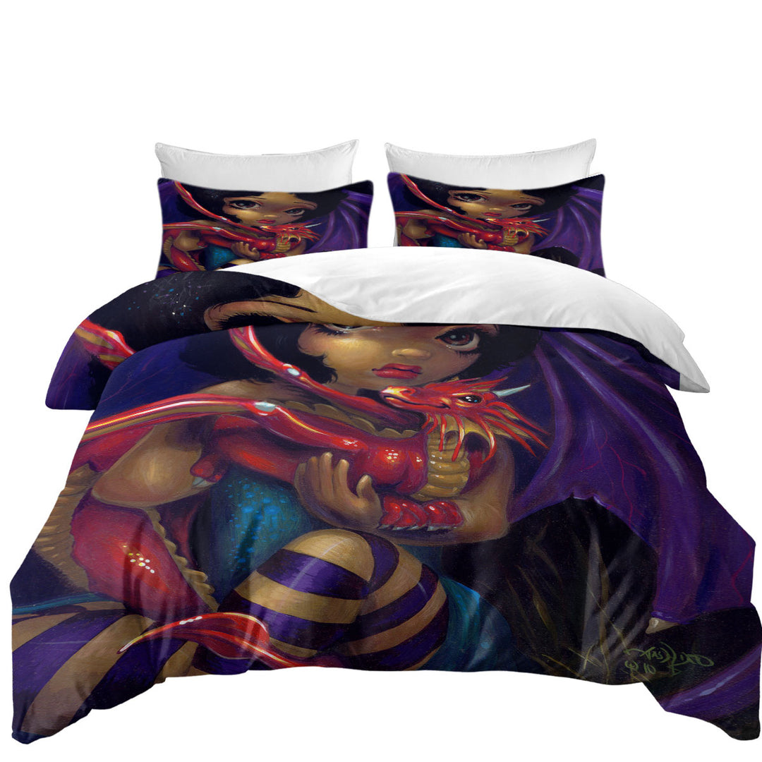 Darling Dragonling Fairy and Red Baby Dragon Duvet Cover