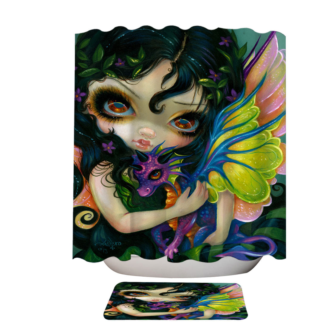 Darling Dragonling Shower Curtain Fairy and Purple Cute Dragon