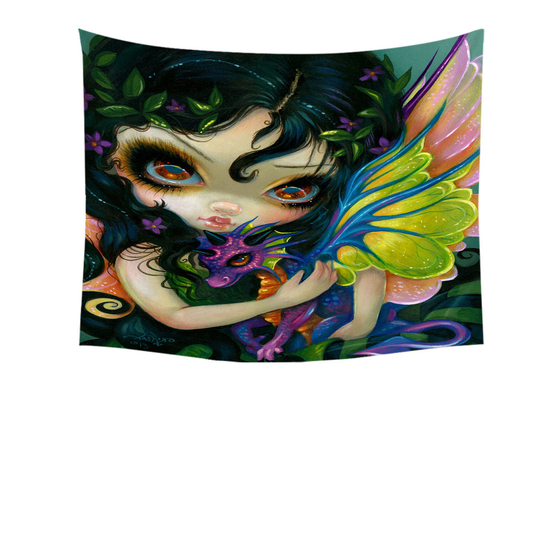 Darling Dragonling Tapestry Fairy and Purple Cute Dragon Wall Decor