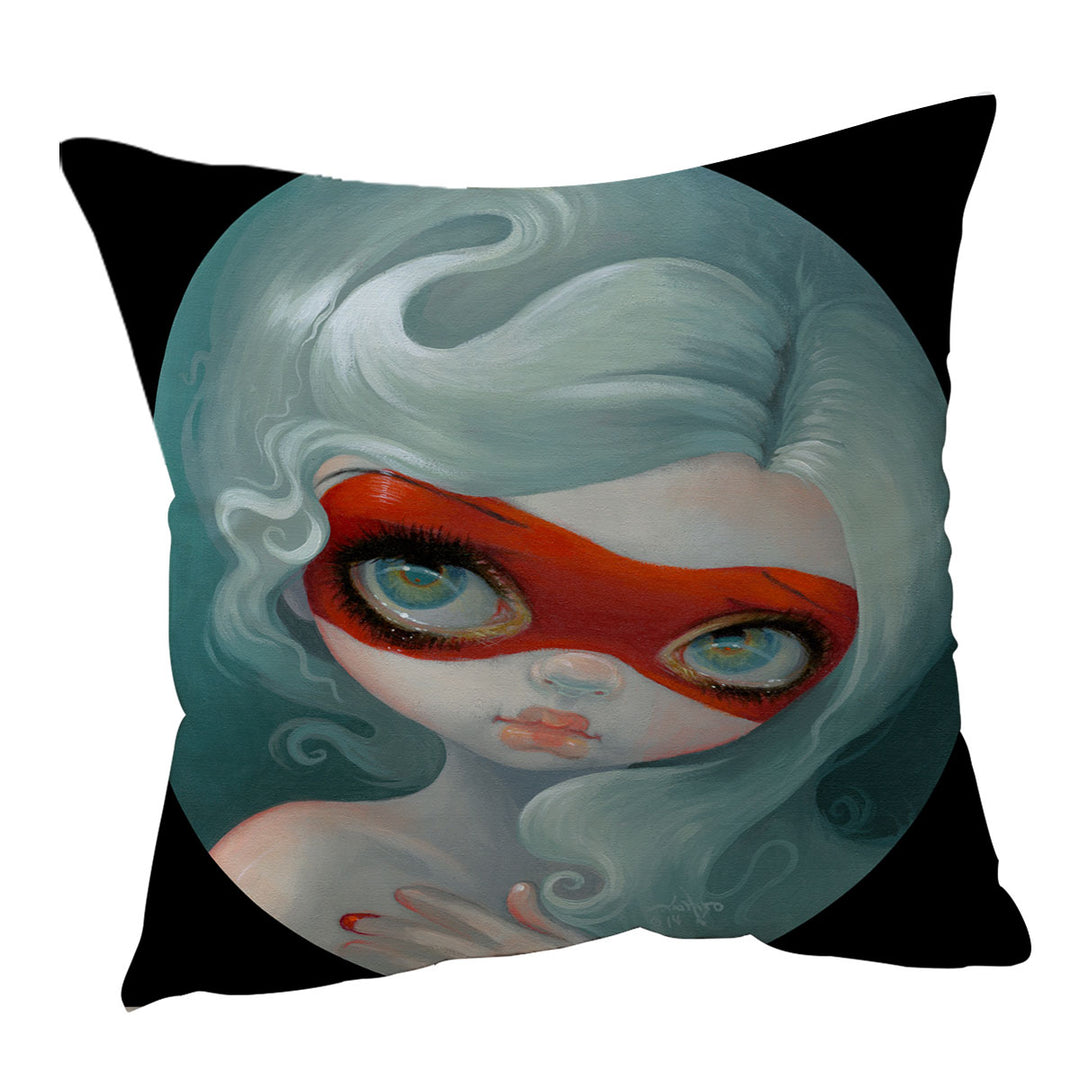 Darling Girl Wearing Red Masquerade Mask Cushion Cover