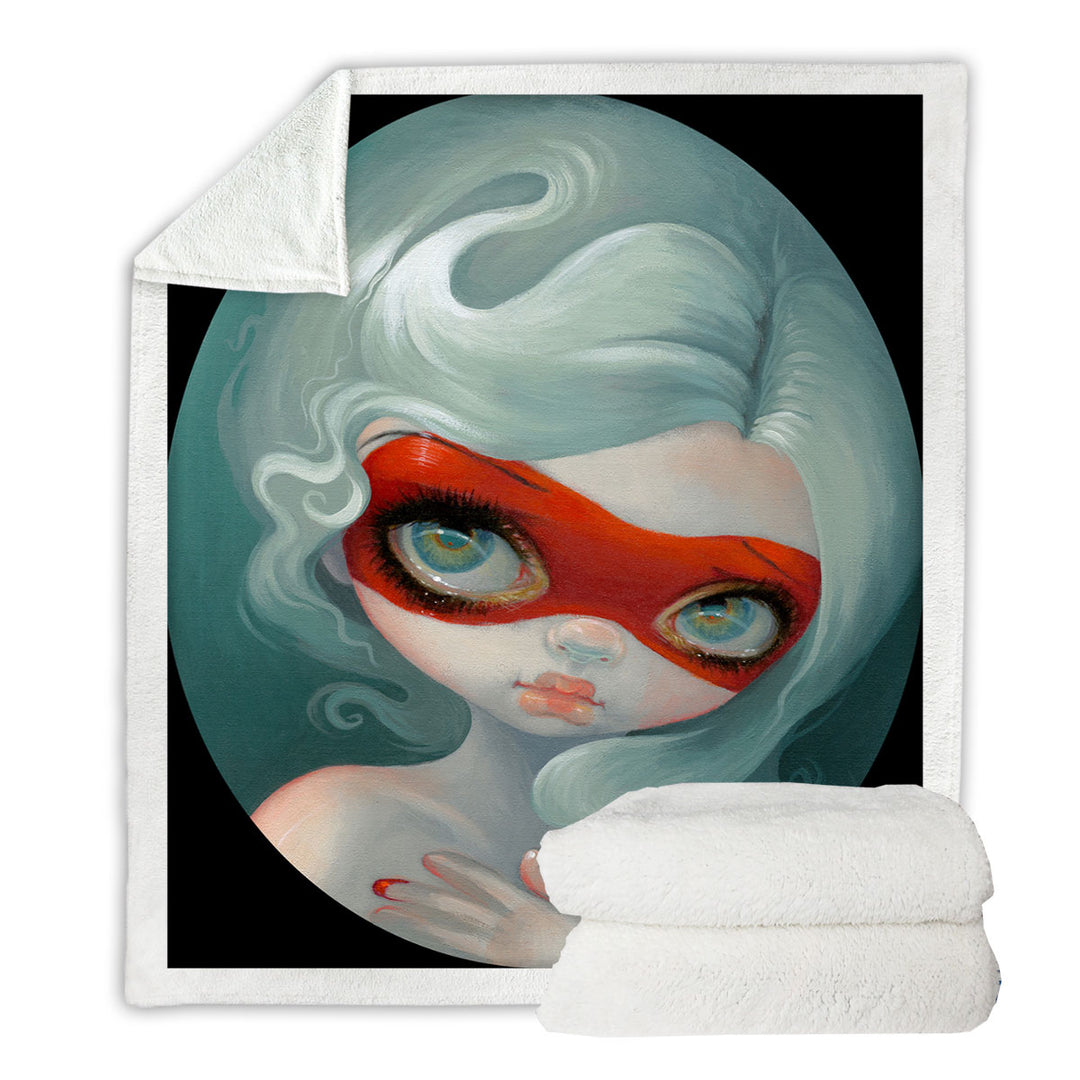 Darling Girl Wearing Red Masquerade Mask Sherpa Blanket