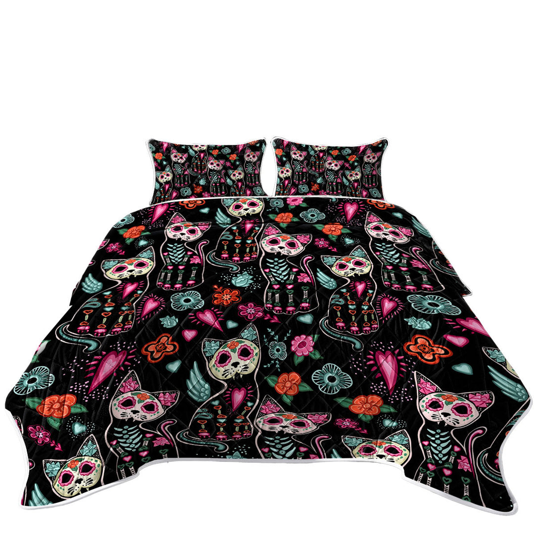 Day of the Dead Cats California King Quilt Sets