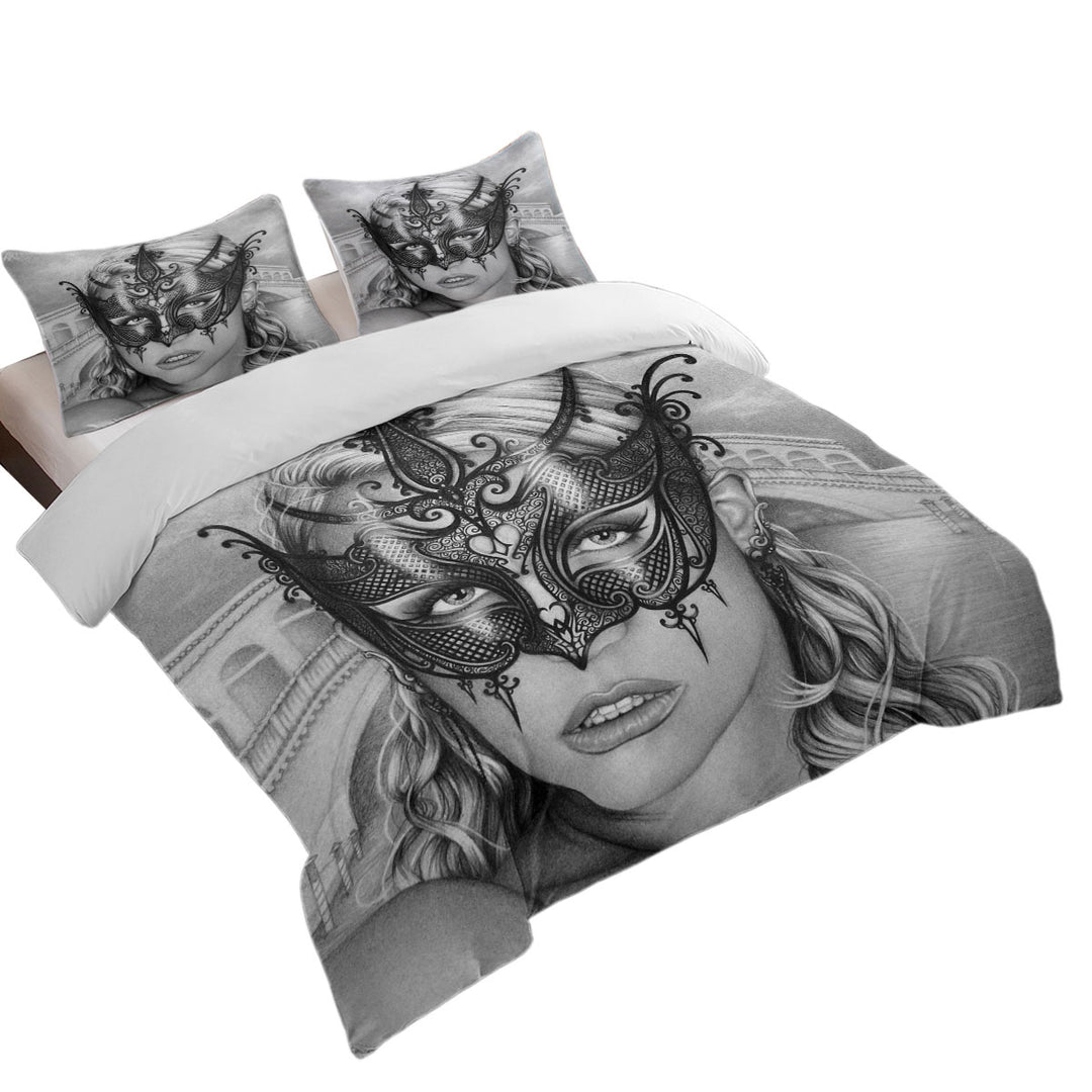 Daybed Covers Sets with Artistic Pencil Drawing Venice Masked Woman