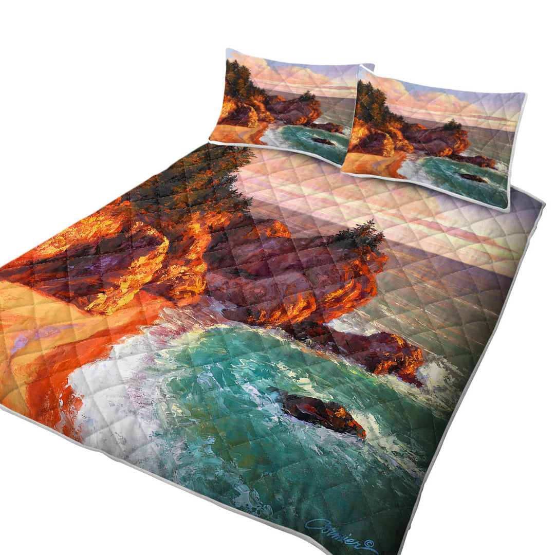 Daybed Covers Sets with Coastal Art Painting Rocky Shores