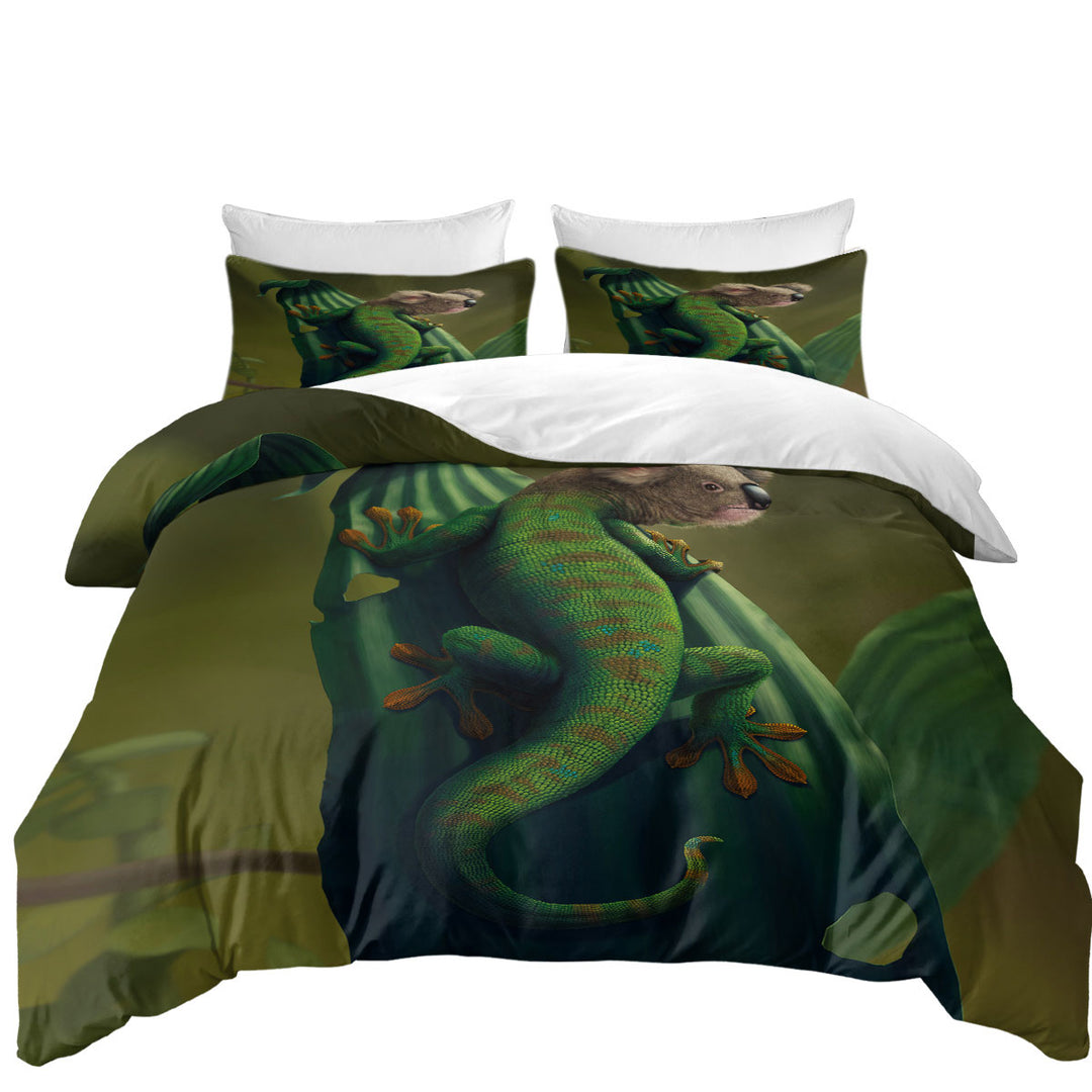 Daybed Covers Sets with Cool Animal Art Gekoala Iguana and Koala