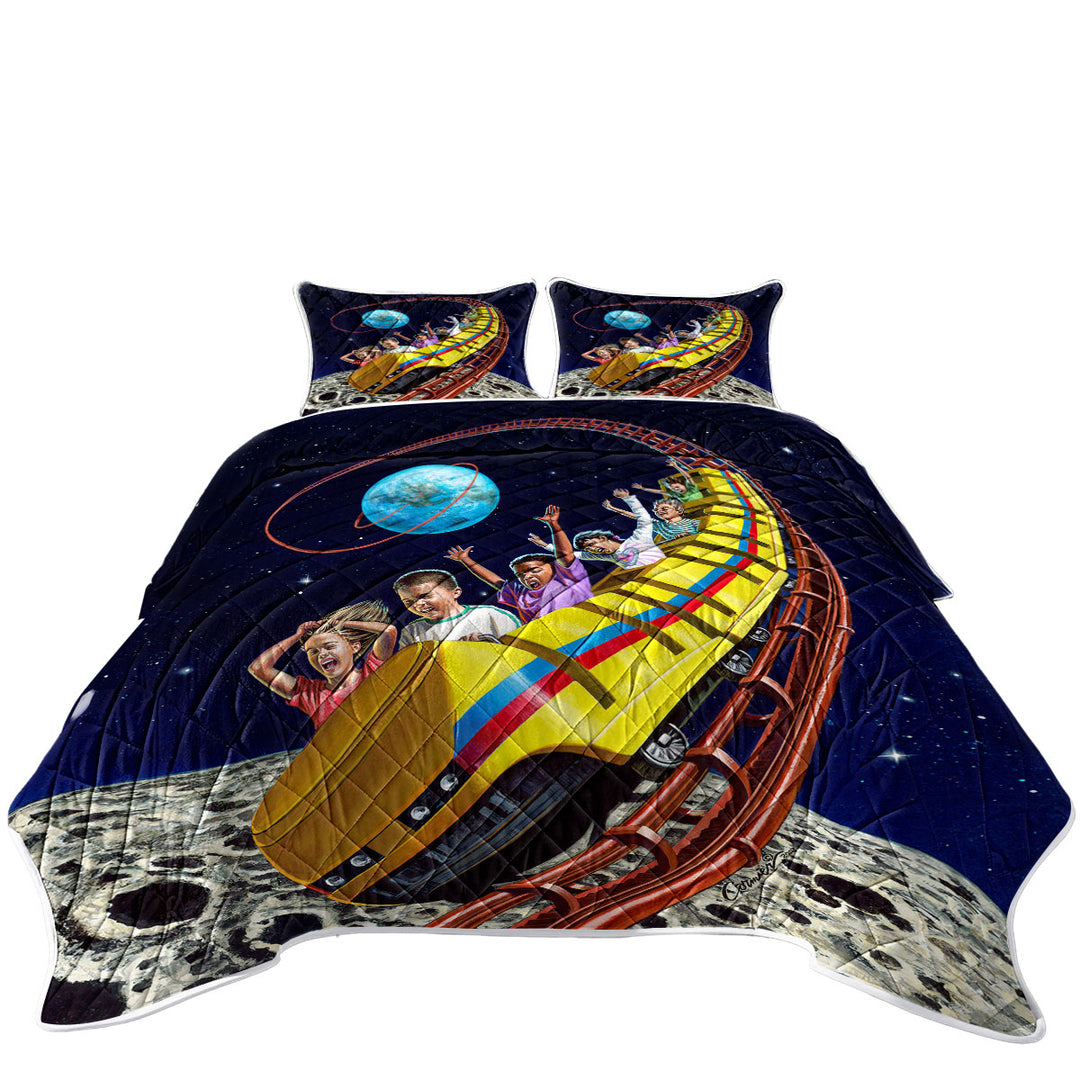 Daybed Covers Sets with Cool Funny Kids Roller Coaster to the Moon