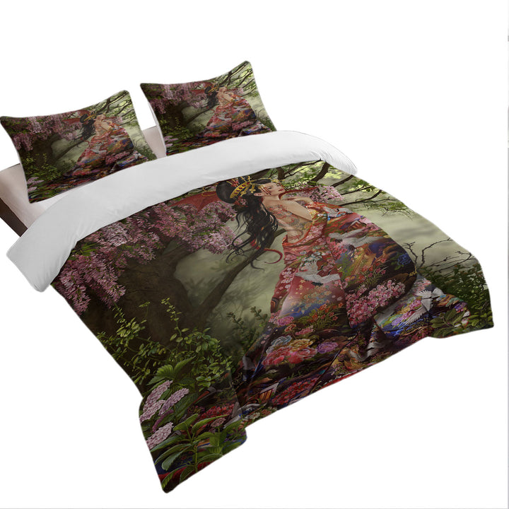 Daybed Covers Sets with Fantasy Art Silk the Japanese Garden Fairy