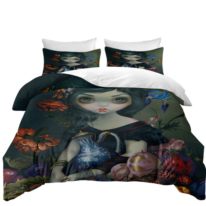 Daybed Covers Sets with Fine Art Girl Portrait with Fruits and Flowers