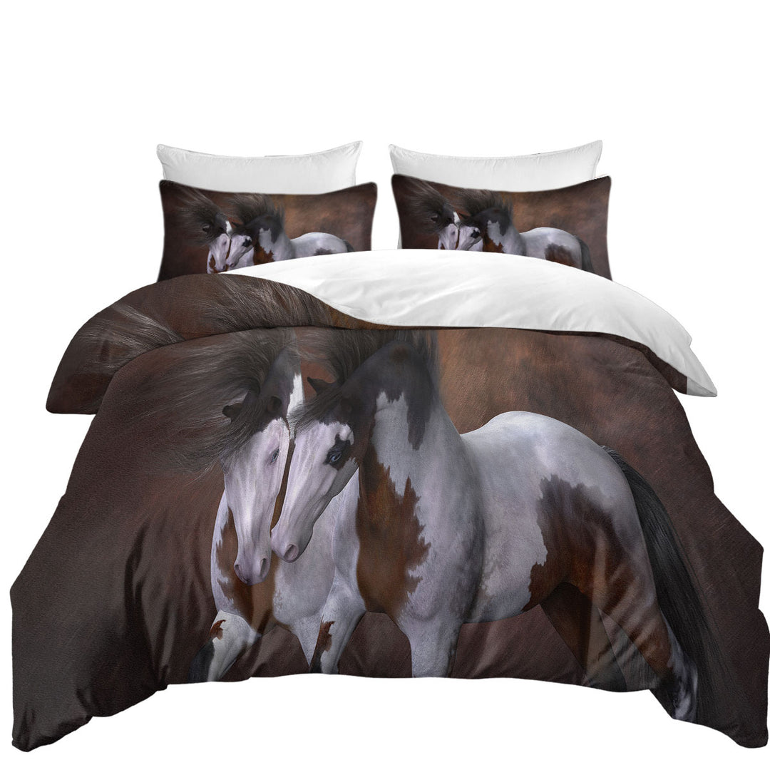 Daybed Covers Sets with Horse Art Two Young White Brown Pinto Horses