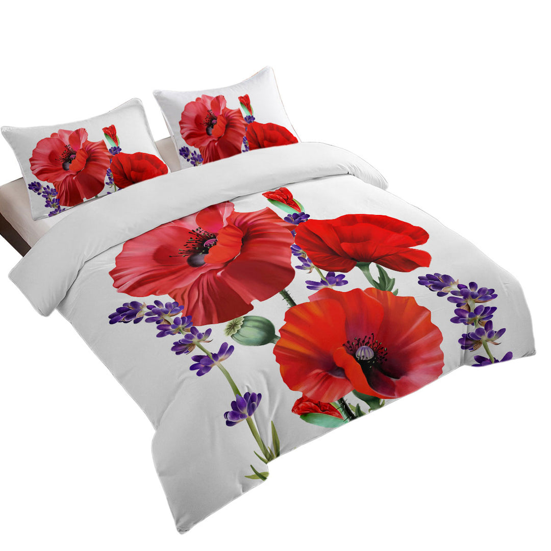 Daybed Covers Sets with Red Poppy and Purple Lavender Flowers