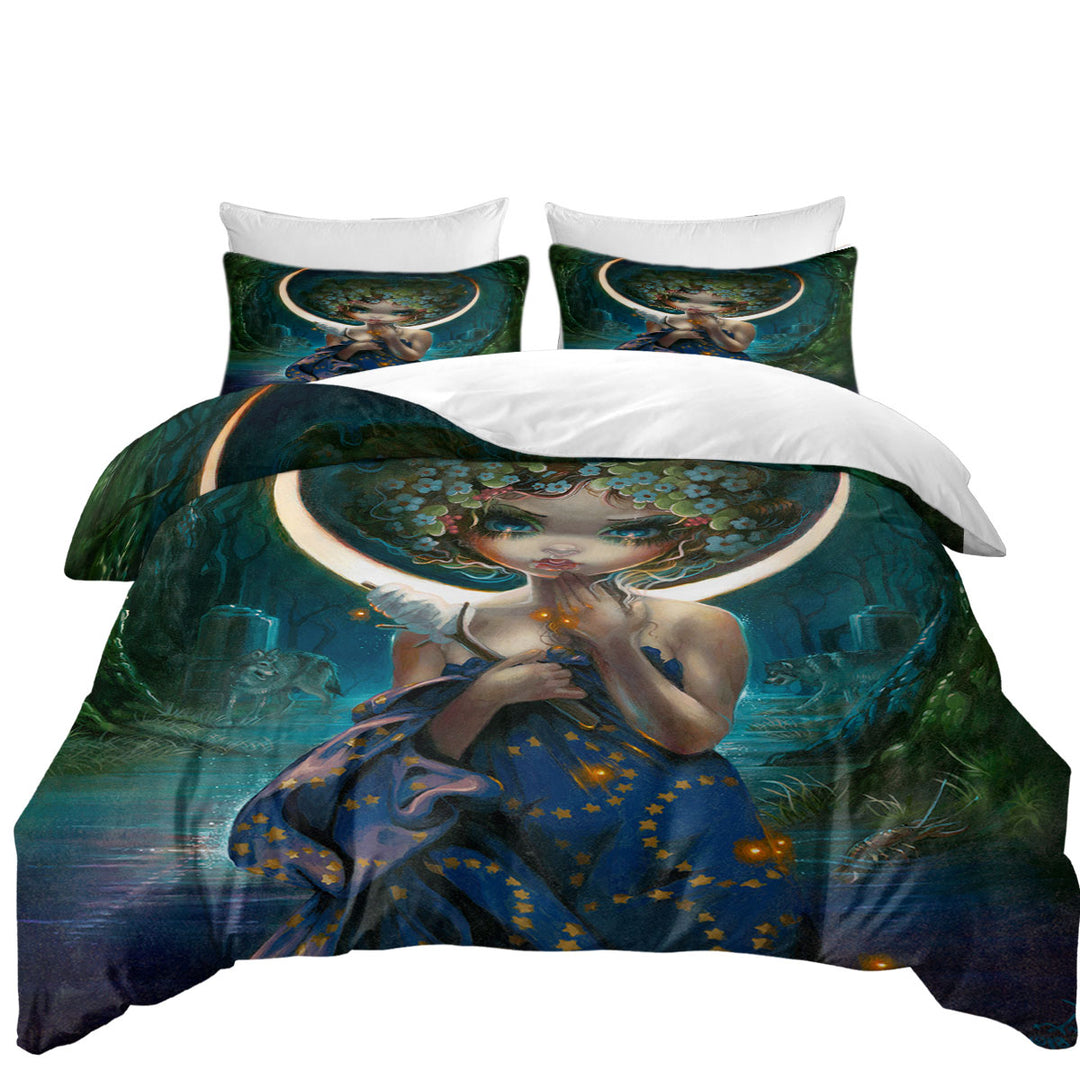 Daybed Covers Sets with The Moon Goddess Forest Wolves and Beautiful Maiden