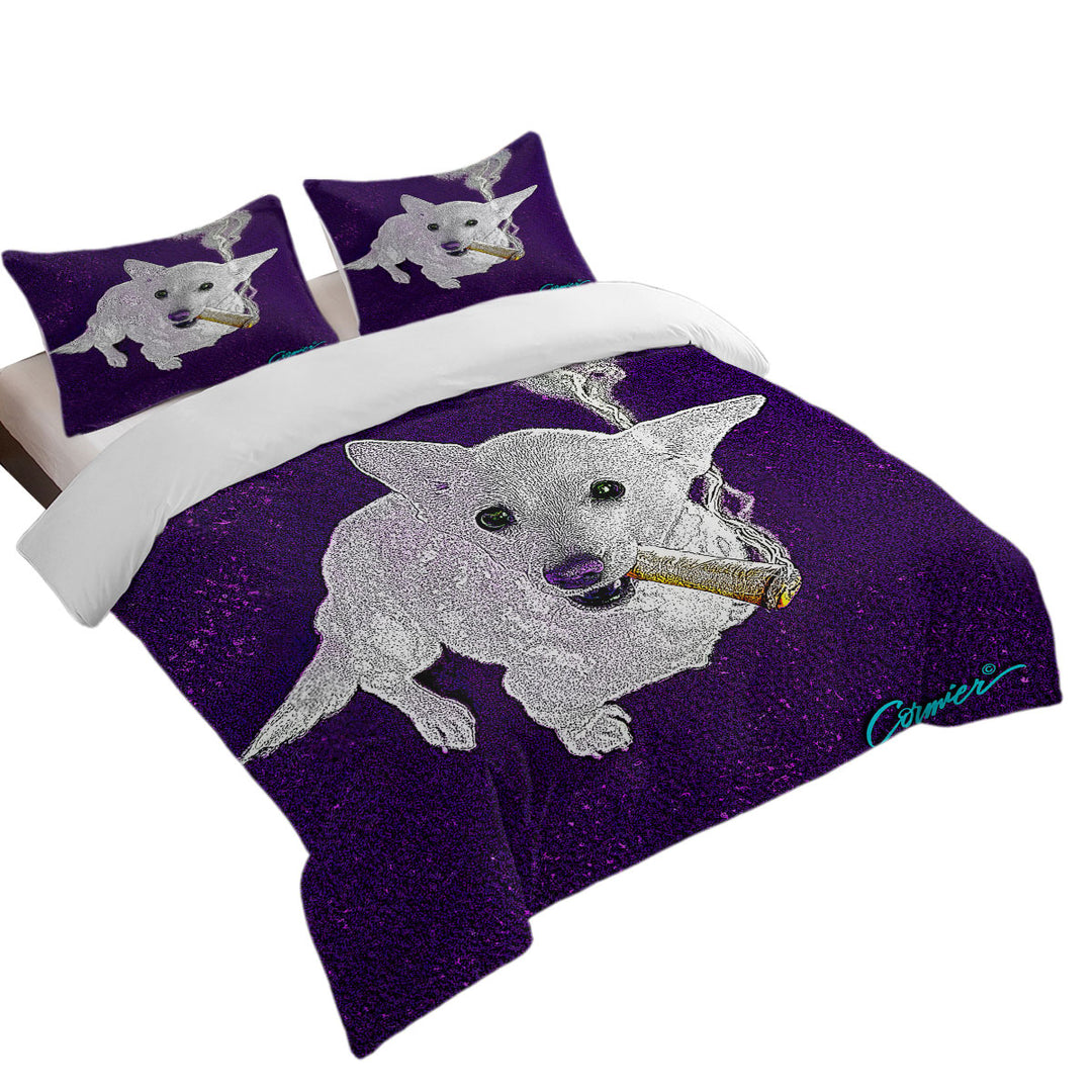 Daybed Covers Sets with White Purple Artistic Drawing Smoking Dog