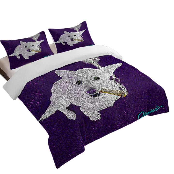 Daybed Covers Sets with White Purple Artistic Drawing Smoking Dog