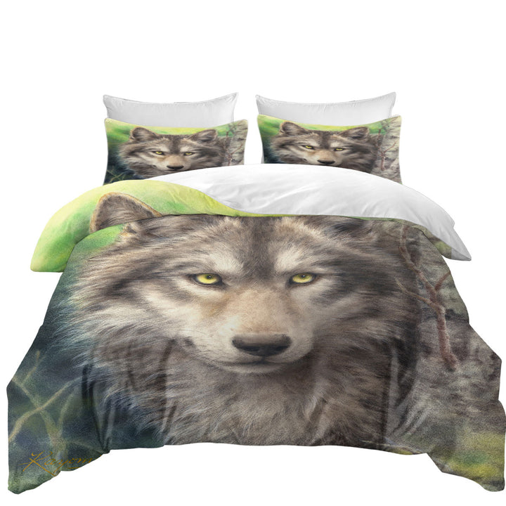 Daybed Covers Sets with Wild Animals Art Grey Wolf Forest Watch