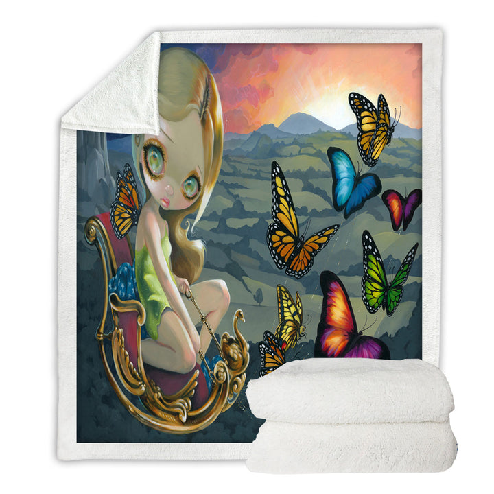 Decorative Blankets with Fantasy Beautiful Fairy and Butterfly Chariot