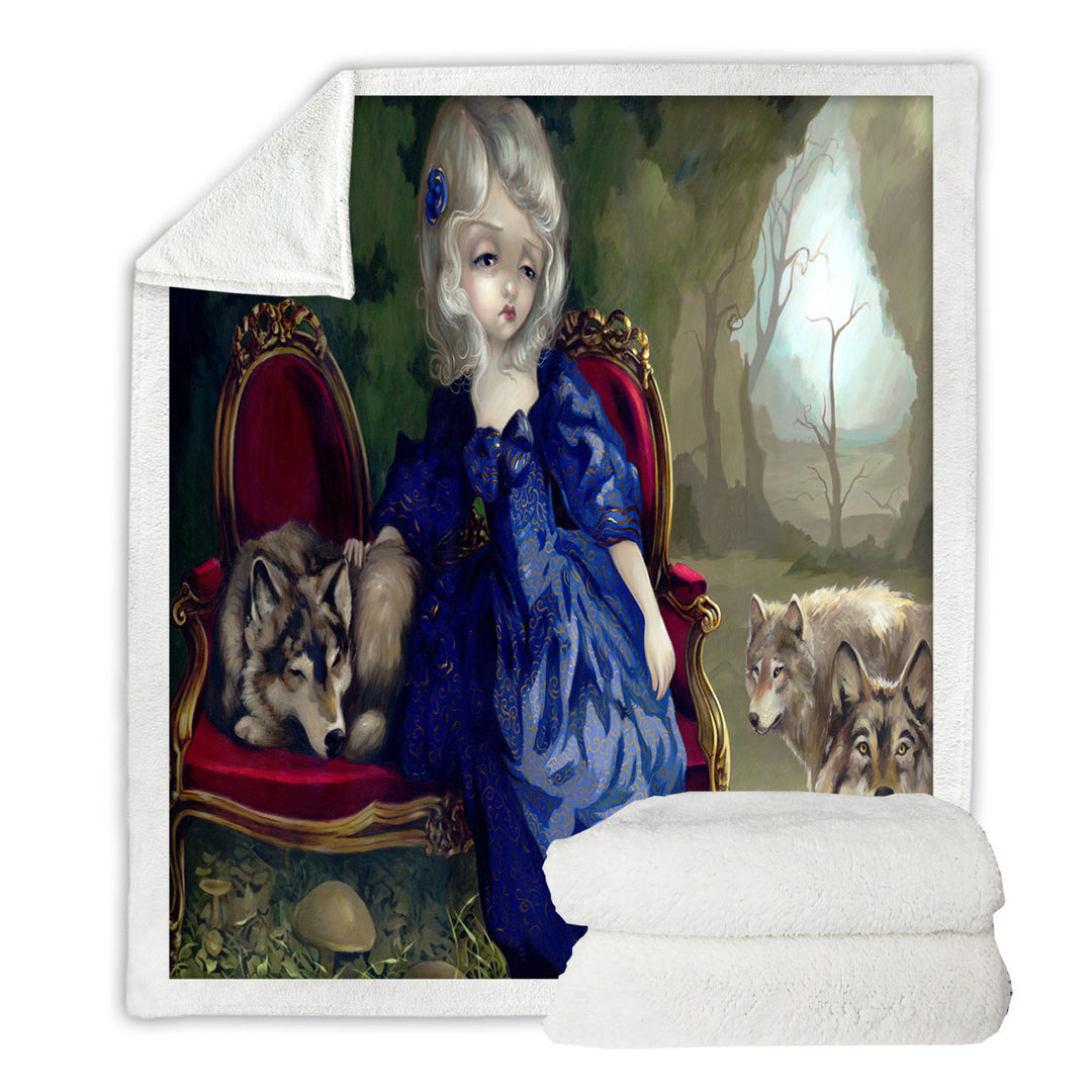 Decorative Blankets with Loup Garou Fine Art the Sadness Girl and Wolves