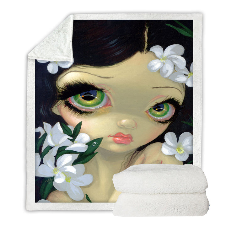 Decorative Blankets with Poisonous Beauties White Oleander Girl and Flowers