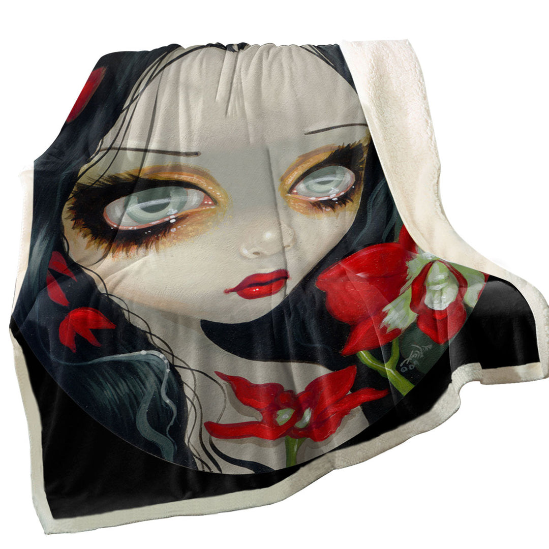 Decorative Blankets with Red Blood Orchid Maiden Girl