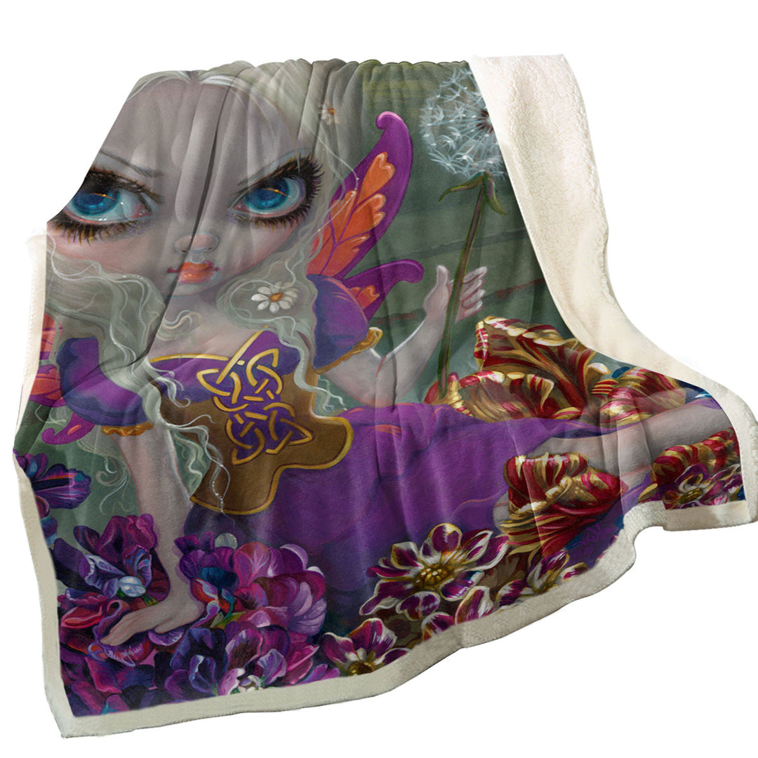 Decorative Girly Blankets with Three Wishes Fairy in the Floral Countryside