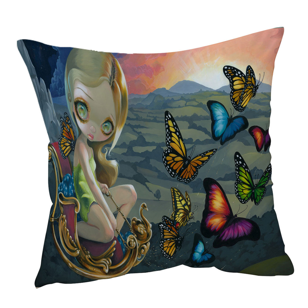 Decorative Pillows with Fantasy Beautiful Fairy and Butterfly Chariot