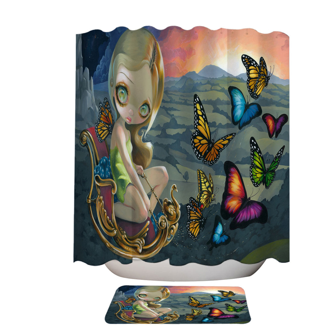 Decorative Shower Curtains with Fantasy Beautiful Fairy and Butterfly Chariot