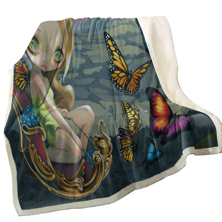 Decorative Throws with Fantasy Beautiful Fairy and Butterfly Chariot