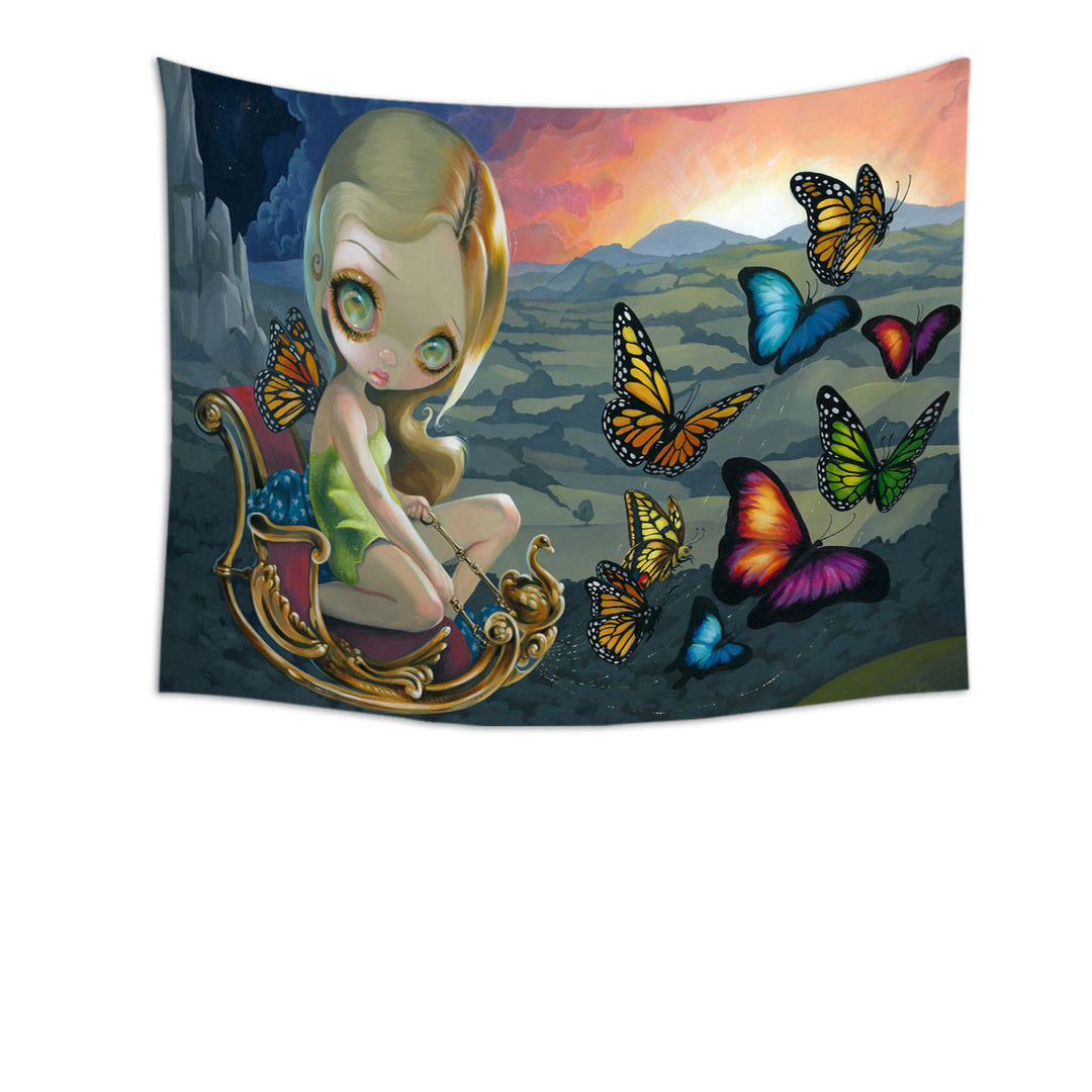 Decorative Wall Decor Tapestry with Fantasy Beautiful Fairy and Butterfly