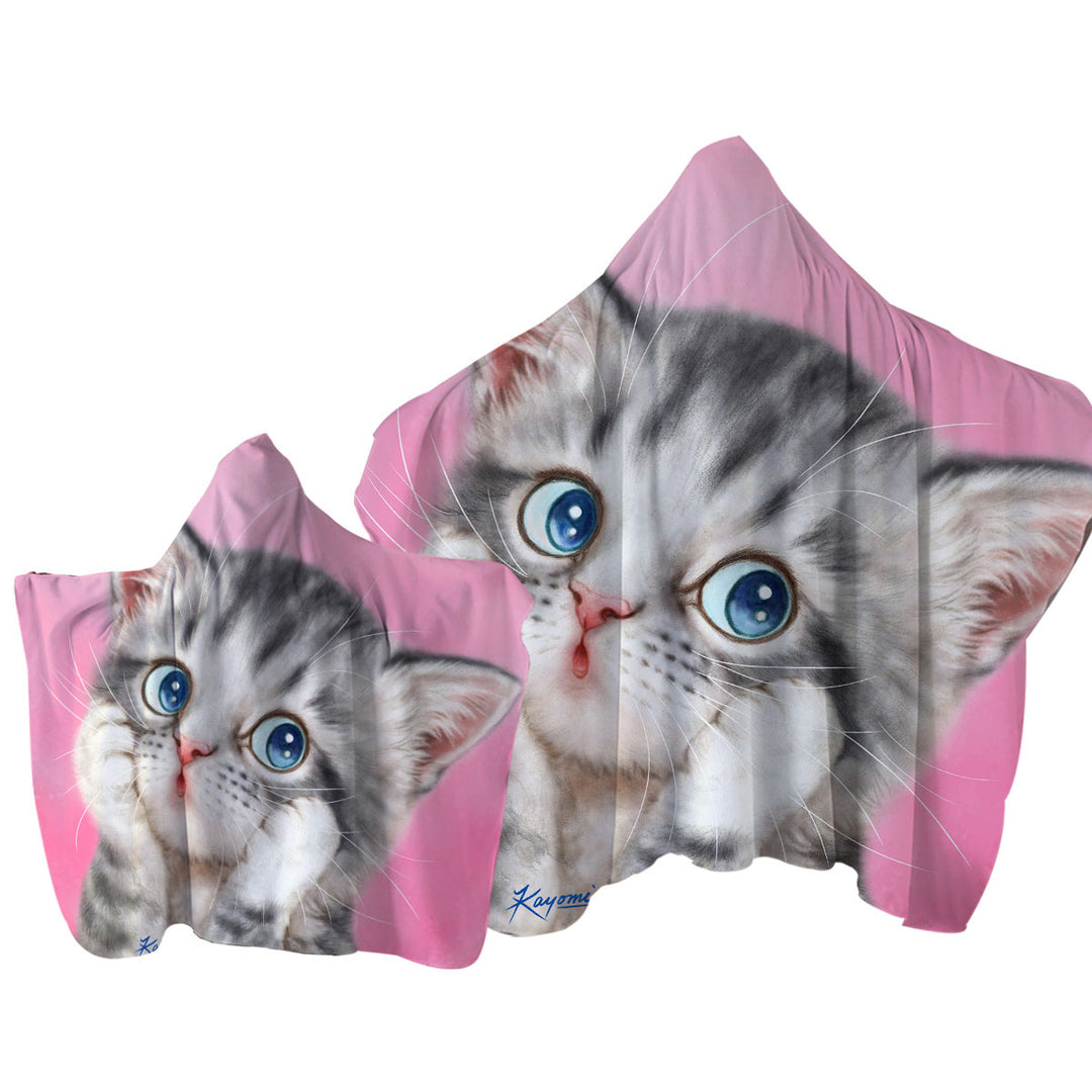 Designs for Kids Tabby Grey Kitty Cat over Pink Towel with Hood