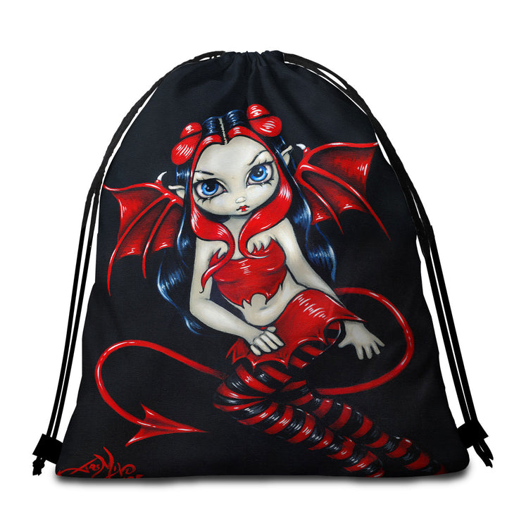 Devilish Fairy Red Winged Fairy Beach Towel