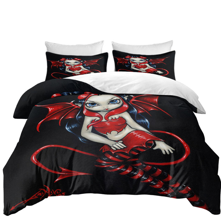 Devilish Fairy Red Winged Fairy California King Duvet Cover