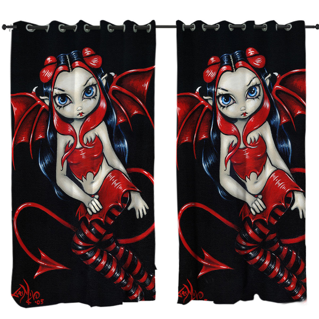 Devilish Fairy Red Winged Fairy Curtains for Bedroom